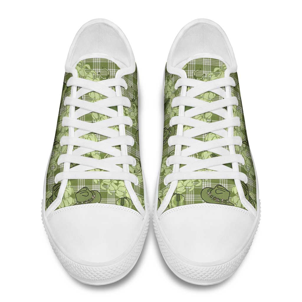 Lime Palaka Hawaii Cowboy Low Top Shoes Puakenikeni Lei Paniolo Papale Seamless Vibes - Polynesian Pride