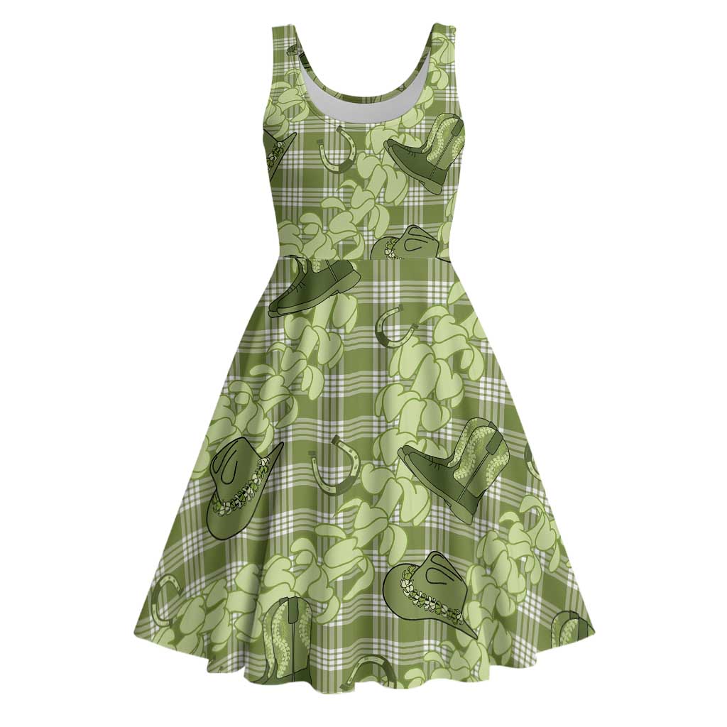Lime Palaka Hawaii Cowboy Midi Dress Puakenikeni Lei Paniolo Papale Seamless Vibes - Polynesian Pride