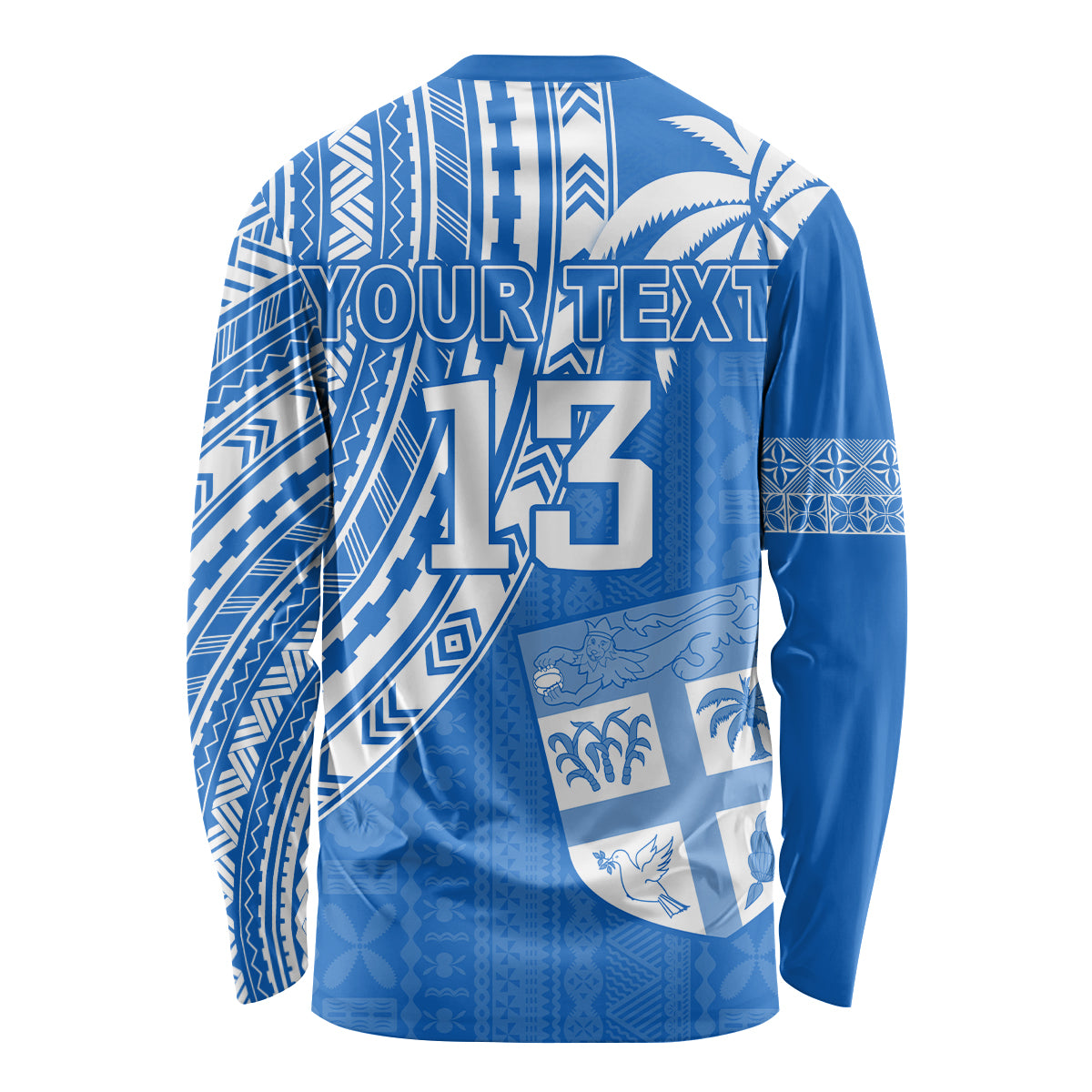 (Custom Text and Number) Fiji Rugby Sevens Long Sleeve Shirt Fijian 7s Tapa Polynesian Blue Ver.01 LT13 - Polynesian Pride