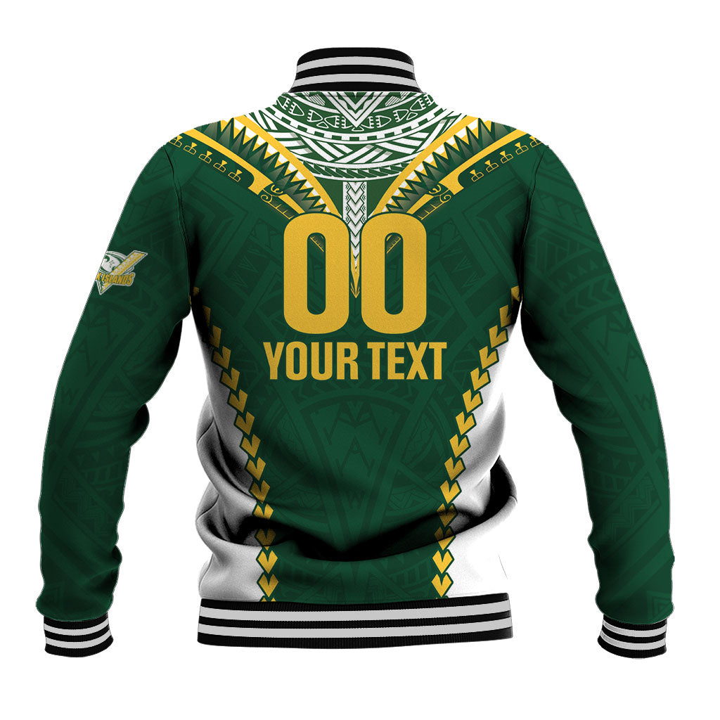 Custom Rugby League Cook Islands Baseball Jacket Tribal Pattern Green Version LT01 - Polynesian Pride