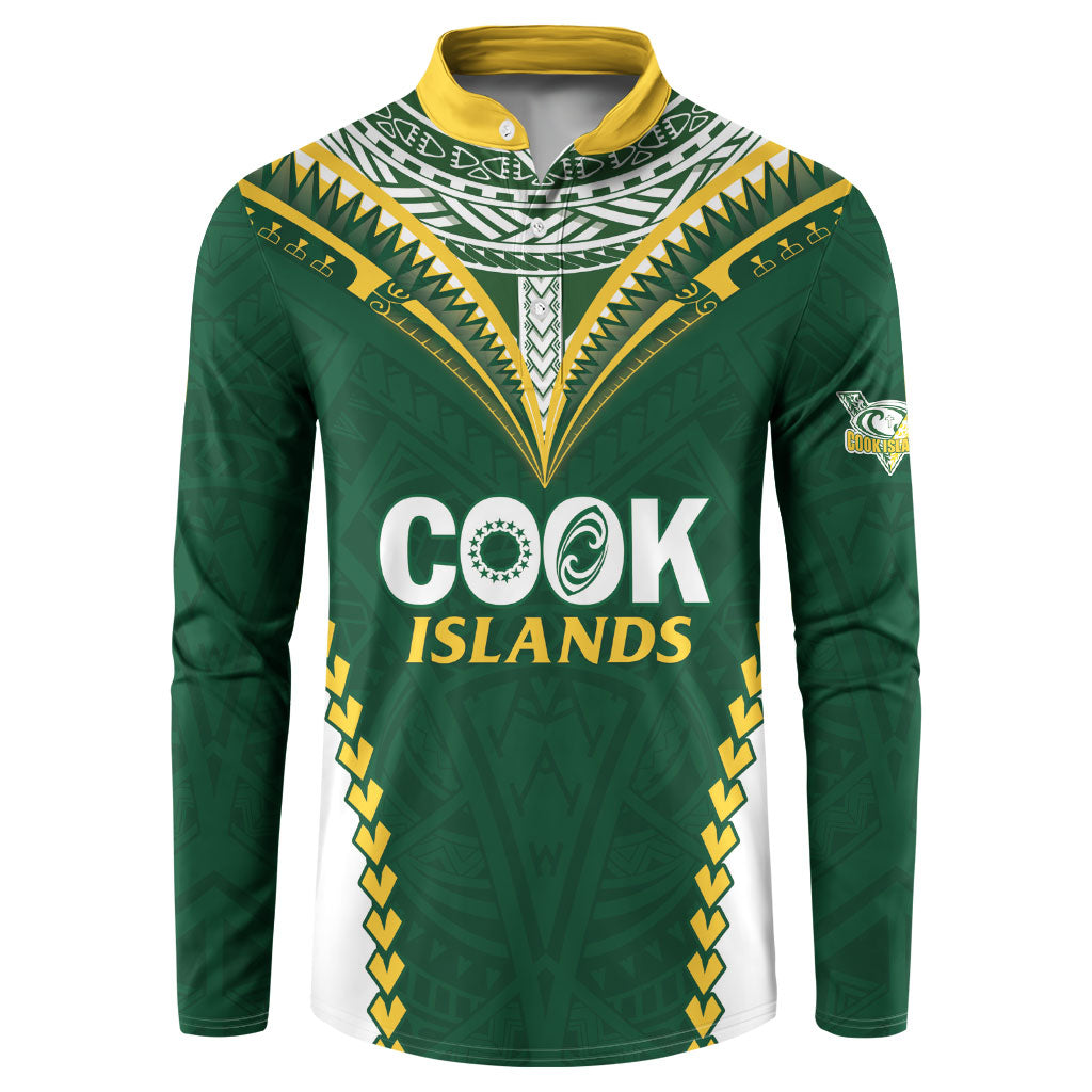 Custom Rugby League Cook Islands Button Sweatshirt Tribal Pattern Green Version
