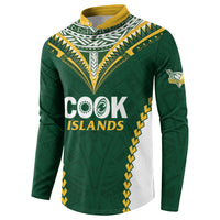 Custom Rugby League Cook Islands Button Sweatshirt Tribal Pattern Green Version LT01 - Polynesian Pride