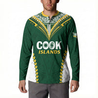 Custom Rugby League Cook Islands Button Sweatshirt Tribal Pattern Green Version LT01 - Polynesian Pride