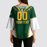 Custom Rugby League Cook Islands Kimono Sleeve Blouse Tribal Pattern Green Version LT01 - Polynesian Pride