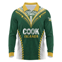 Custom Rugby League Cook Islands Long Sleeve Polo Shirt Tribal Pattern Green Version LT01 Green - Polynesian Pride