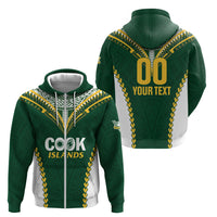 Custom Rugby League Cook Islands Zip Hoodie Tribal Pattern Green Version LT01 - Polynesian Pride