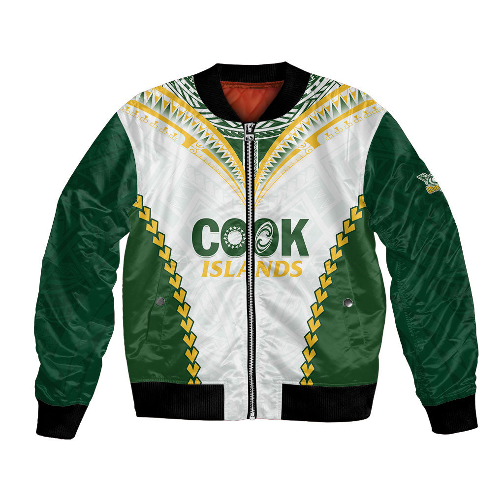 Custom Rugby League Cook Islands Bomber Jacket Tribal Pattern White Version LT01 Unisex White - Polynesian Pride
