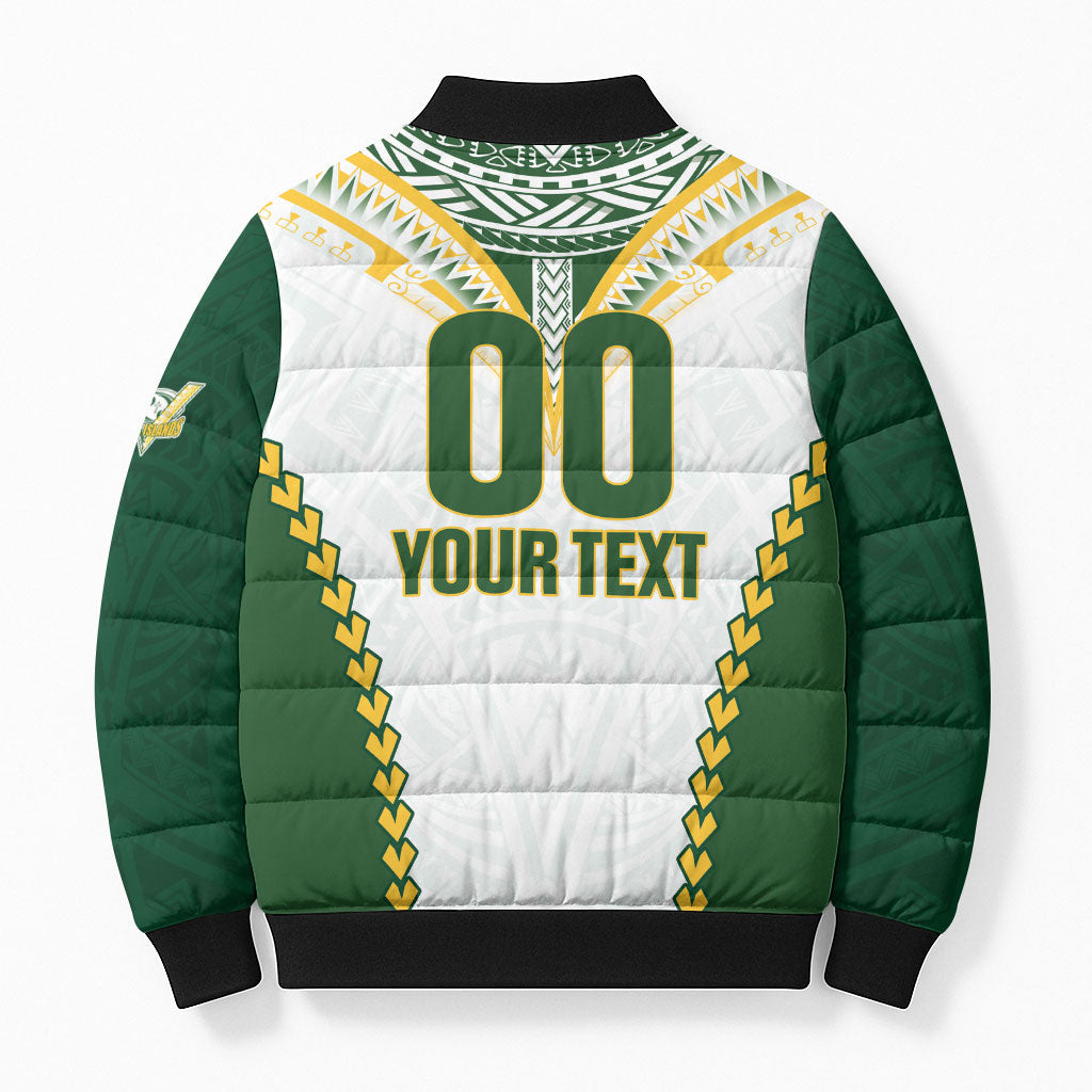 Custom Rugby League Cook Islands Bomber Puffer Jacket Tribal Pattern White Version LT01 - Polynesian Pride