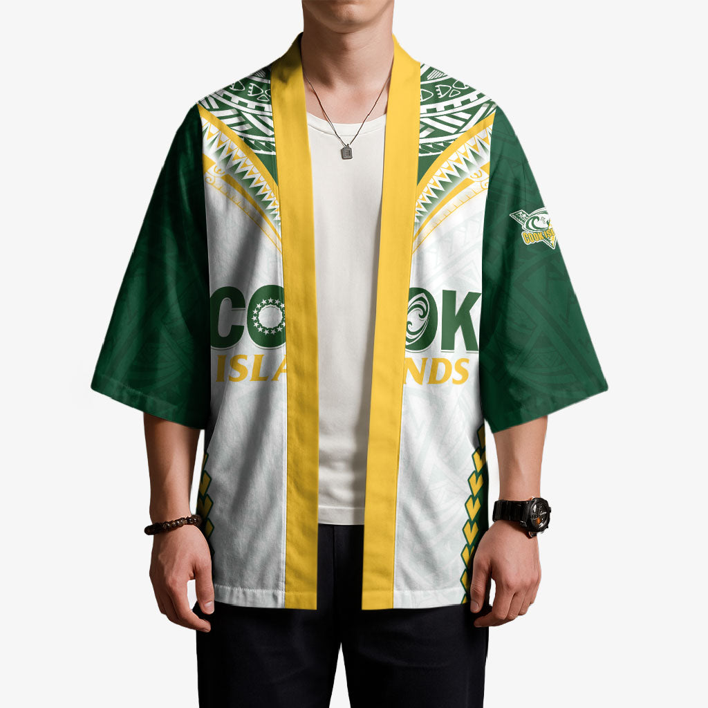 Custom Rugby League Cook Islands Kimono Tribal Pattern White Version LT01 - Polynesian Pride