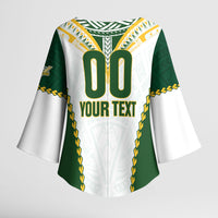 Custom Rugby League Cook Islands Kimono Sleeve Blouse Tribal Pattern White Version LT01 - Polynesian Pride