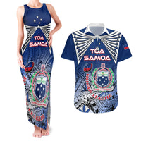 Custom Samoa Rugby Couples Matching Tank Maxi Dress and Hawaiian Shirt Toa Samoa Myriad Patterns LT01 Blue - Polynesian Pride