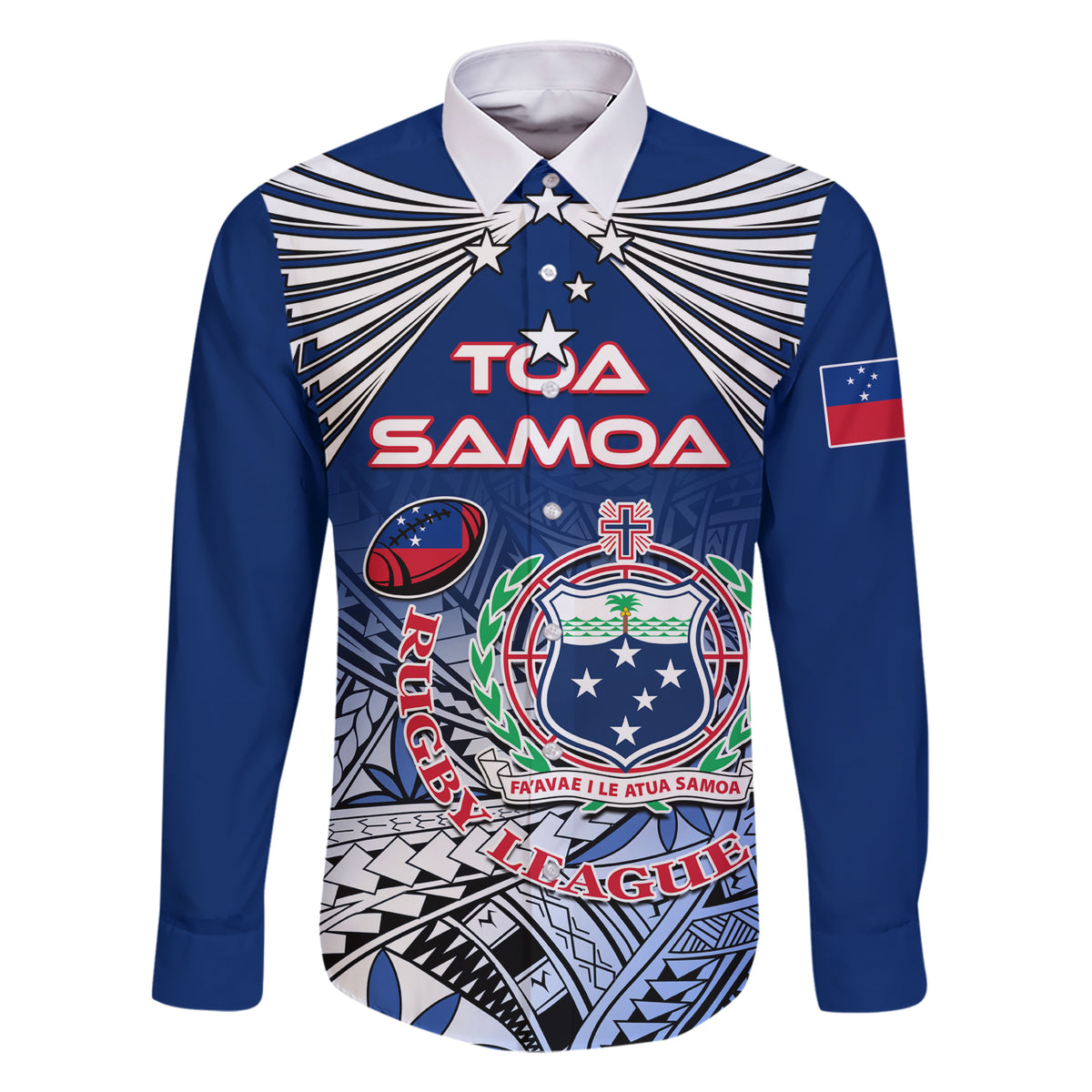 Custom Samoa Rugby Family Matching Short Sleeve Bodycon Dress and Hawaiian Shirt Toa Samoa Myriad Patterns LT01 Dad's Shirt - Long Sleeve Blue - Polynesian Pride