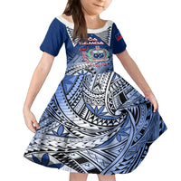 Custom Samoa Rugby Family Matching Tank Maxi Dress and Hawaiian Shirt Toa Samoa Myriad Patterns LT01 Daughter's Dress Blue - Polynesian Pride