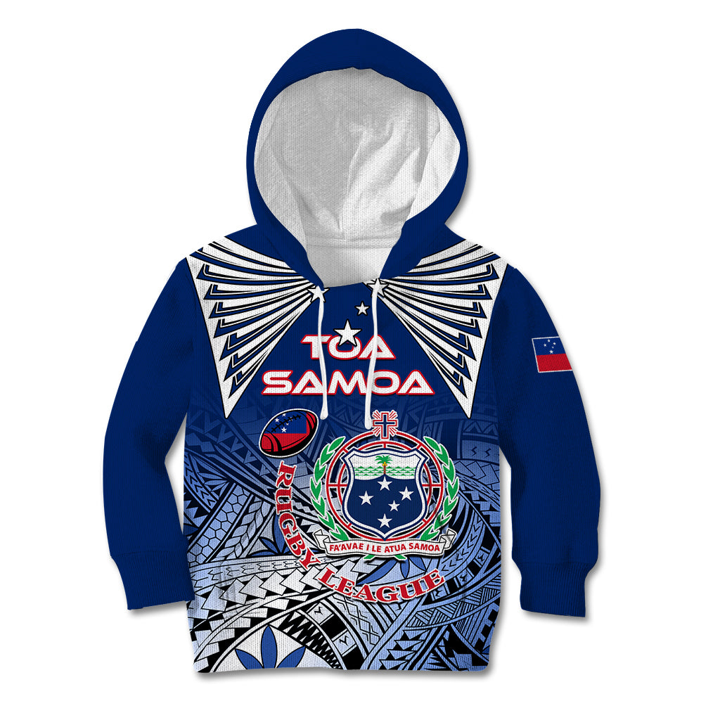 Custom Samoa Rugby Kid Hoodie Toa Samoa Myriad Patterns LT01 Blue - Polynesian Pride