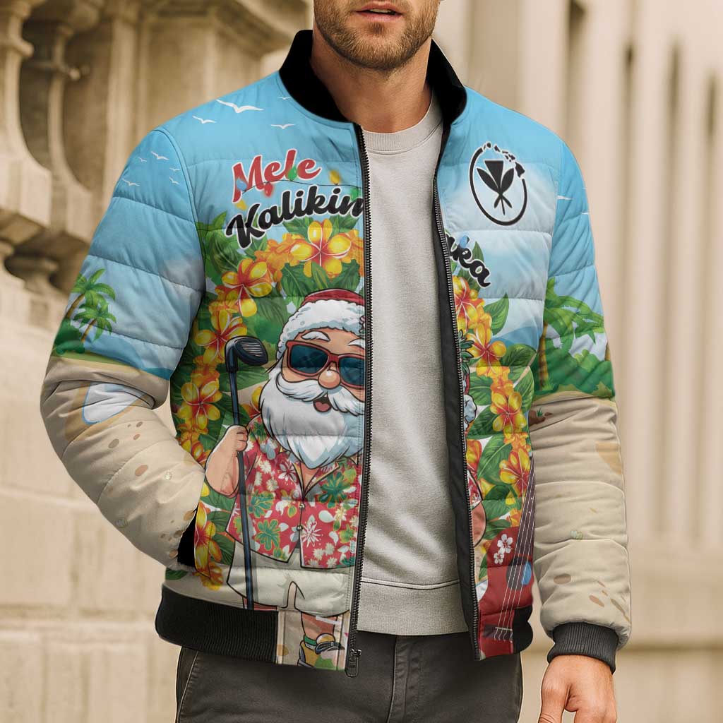 Personalized Hawaii Golf Christmas Bomber Puffer Jacket Mele Kalikimaka Funny Golfer Santa - Polynesian Pride
