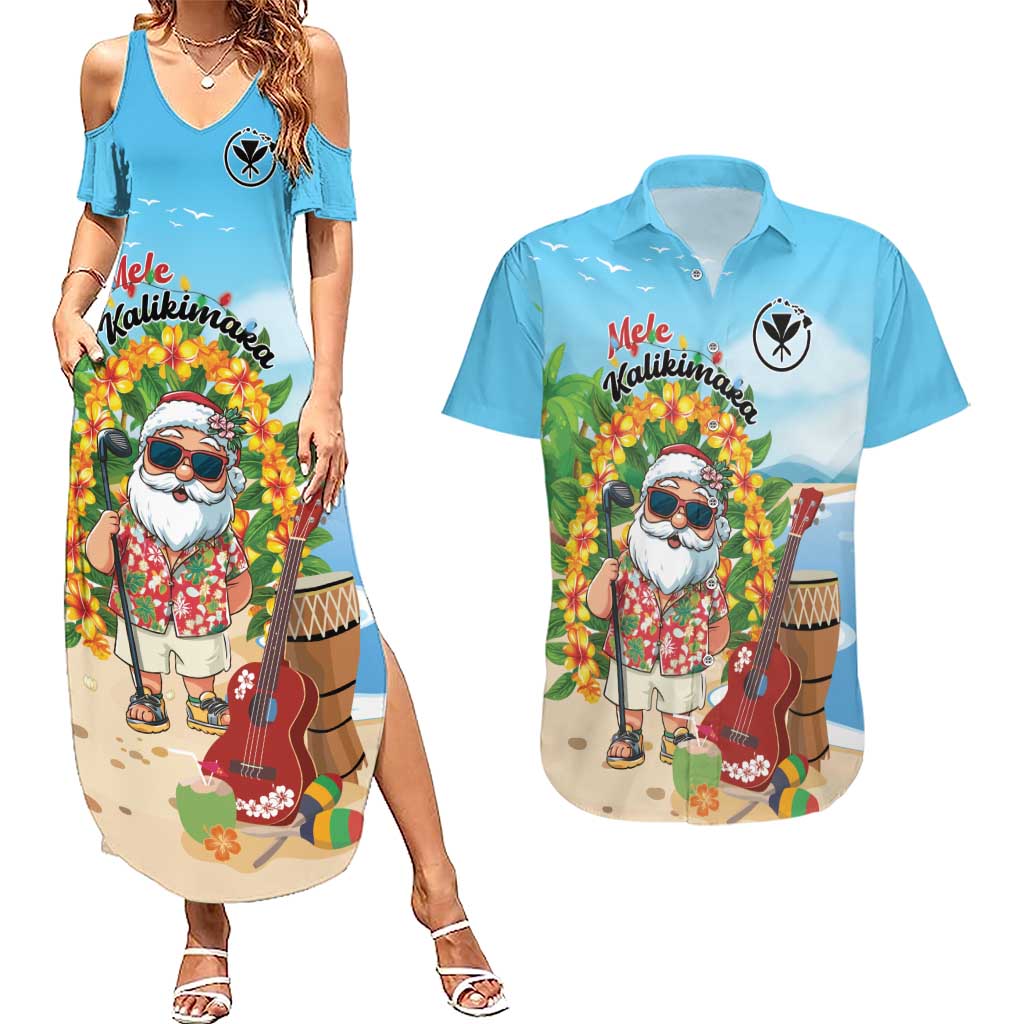 Personalized Hawaii Golf Christmas Couples Matching Summer Maxi Dress and Hawaiian Shirt Mele Kalikimaka Funny Golfer Santa - Polynesian Pride