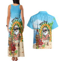 Personalized Hawaii Golf Christmas Couples Matching Tank Maxi Dress and Hawaiian Shirt Mele Kalikimaka Funny Golfer Santa - Polynesian Pride