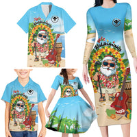 Personalized Hawaii Golf Christmas Family Matching Long Sleeve Bodycon Dress and Hawaiian Shirt Mele Kalikimaka Funny Golfer Santa - Polynesian Pride