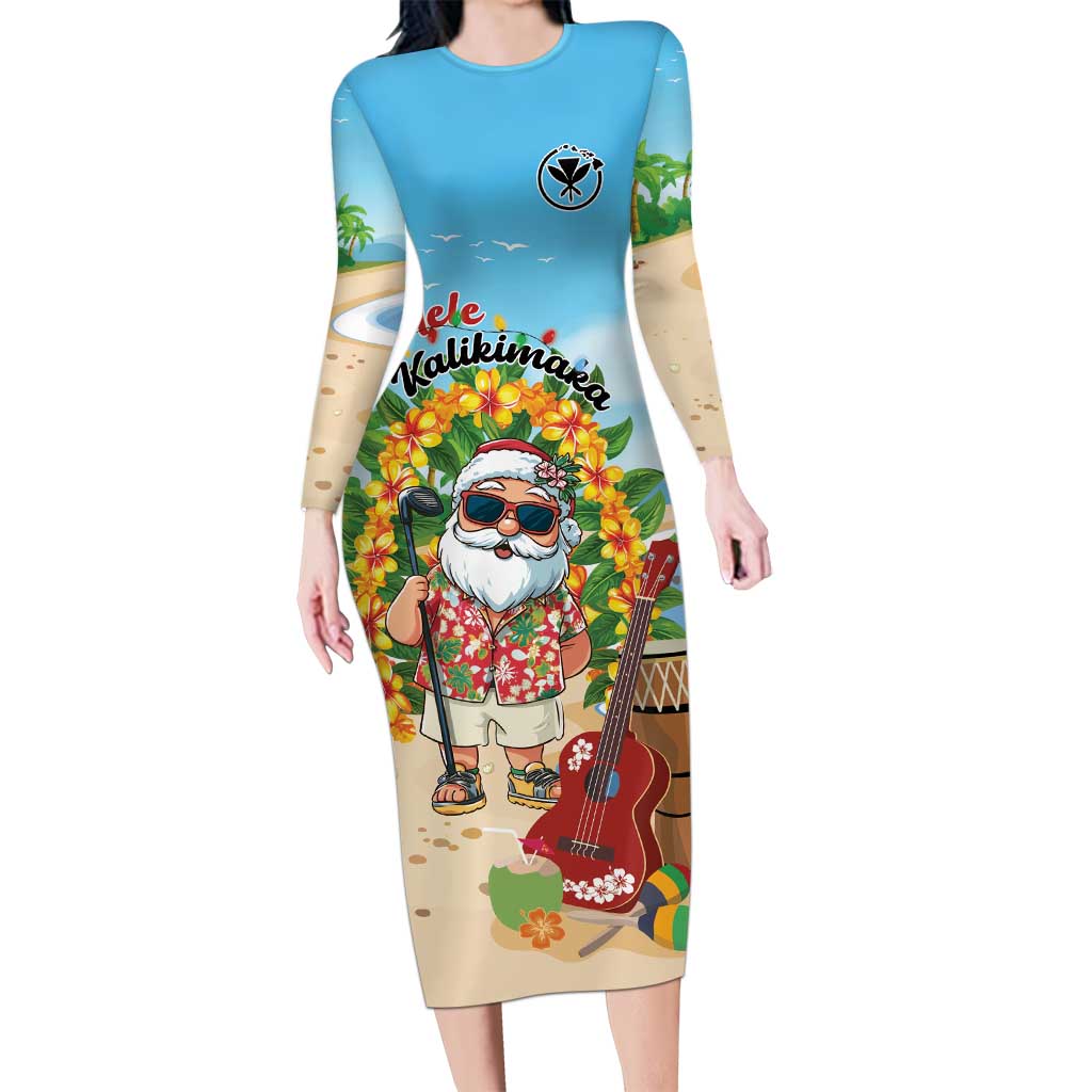 Personalized Hawaii Golf Christmas Family Matching Long Sleeve Bodycon Dress and Hawaiian Shirt Mele Kalikimaka Funny Golfer Santa - Polynesian Pride
