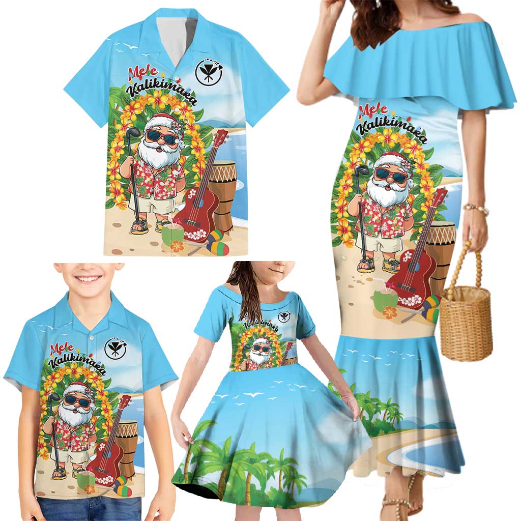 Personalized Hawaii Golf Christmas Family Matching Mermaid Dress and Hawaiian Shirt Mele Kalikimaka Funny Golfer Santa - Polynesian Pride