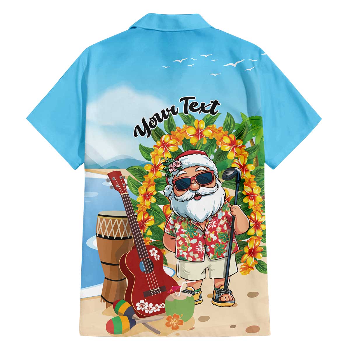 Personalized Hawaii Golf Christmas Family Matching Off The Shoulder Long Sleeve Dress and Hawaiian Shirt Mele Kalikimaka Funny Golfer Santa - Polynesian Pride