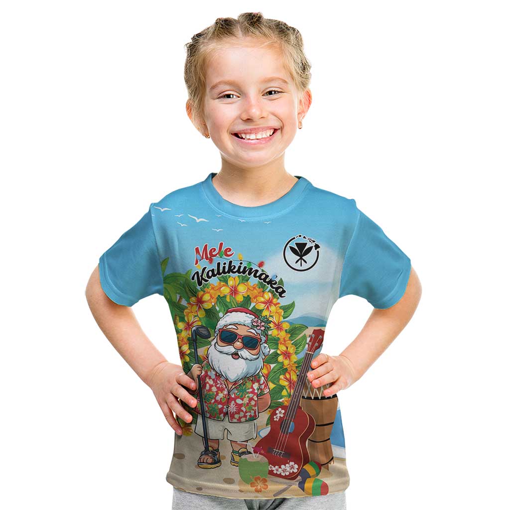 Personalized Hawaii Golf Christmas Kid T Shirt Mele Kalikimaka Funny Golfer Santa - Polynesian Pride