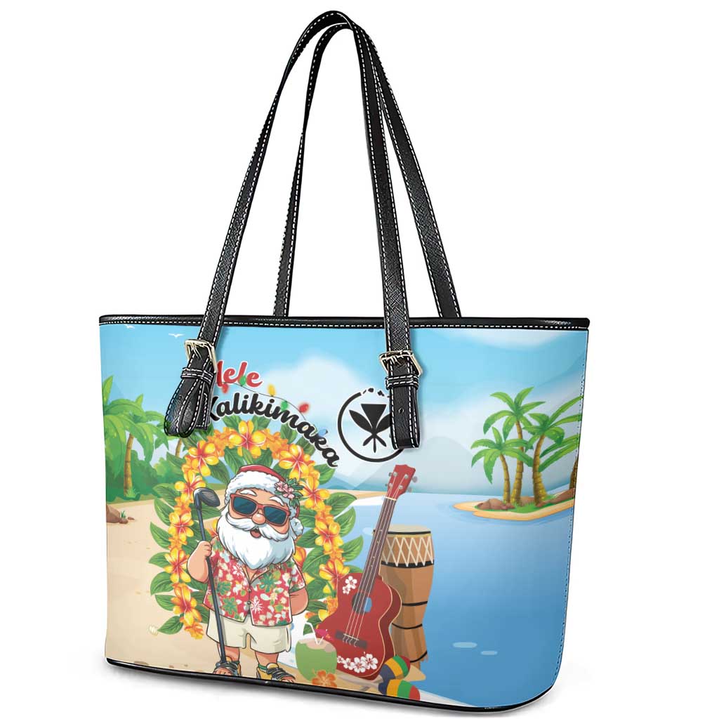Hawaii Golf Christmas Leather Tote Bag Mele Kalikimaka Funny Golfer Santa - Polynesian Pride