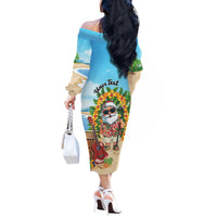 Personalized Hawaii Golf Christmas Off The Shoulder Long Sleeve Dress Mele Kalikimaka Funny Golfer Santa - Polynesian Pride