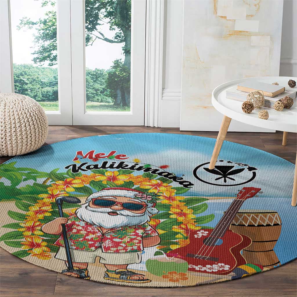 Hawaii Golf Christmas Round Carpet Mele Kalikimaka Funny Golfer Santa - Polynesian Pride
