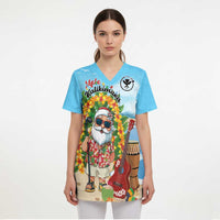 Personalized Hawaii Golf Christmas Scrub Top Mele Kalikimaka Funny Golfer Santa - Polynesian Pride