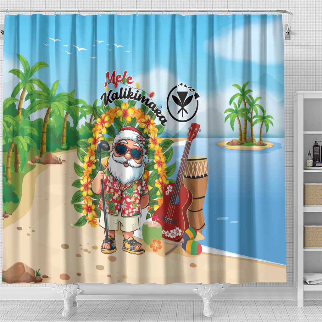Hawaii Golf Christmas Shower Curtain Mele Kalikimaka Funny Golfer Santa - Polynesian Pride