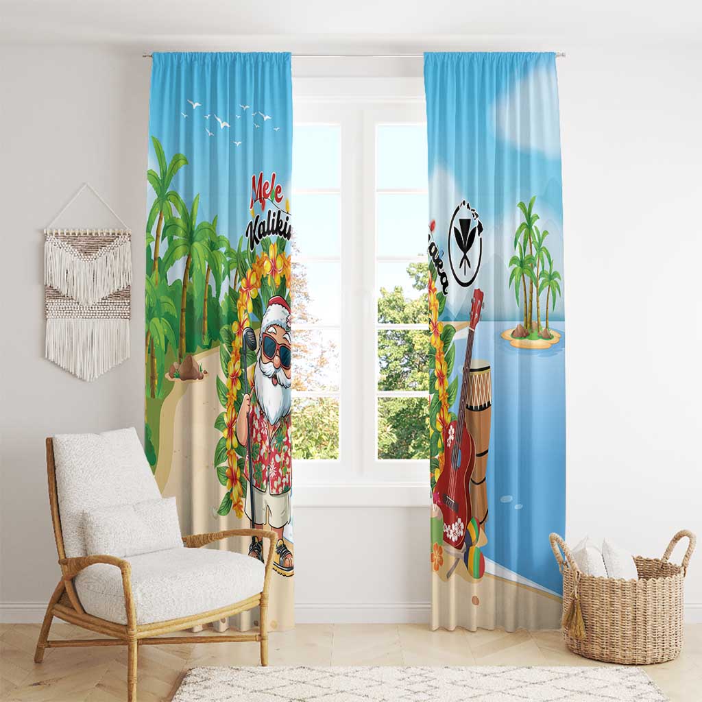 Hawaii Golf Christmas Window Curtain Mele Kalikimaka Funny Golfer Santa - Polynesian Pride