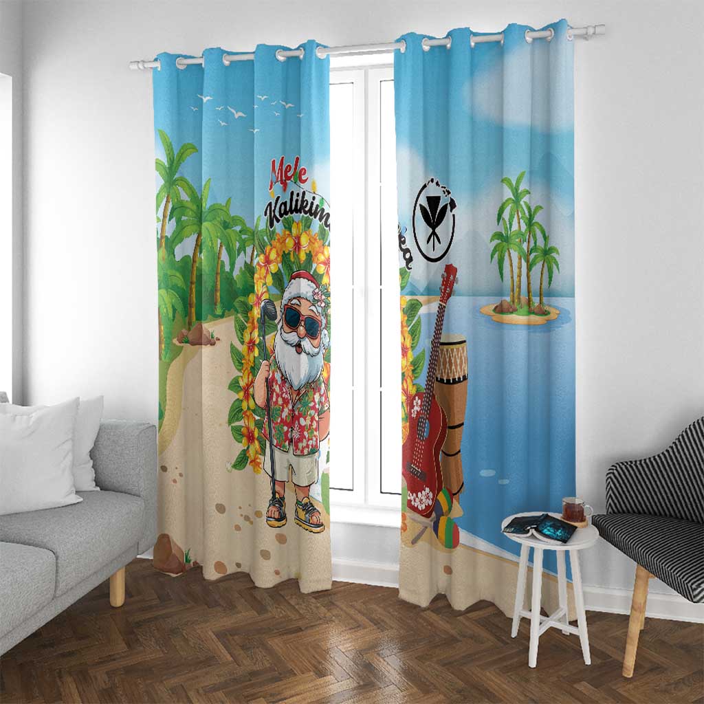Hawaii Golf Christmas Window Curtain Mele Kalikimaka Funny Golfer Santa - Polynesian Pride
