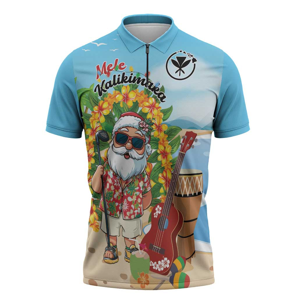 Personalized Hawaii Golf Christmas Zipper Polo Shirt Mele Kalikimaka Funny Golfer Santa - Polynesian Pride