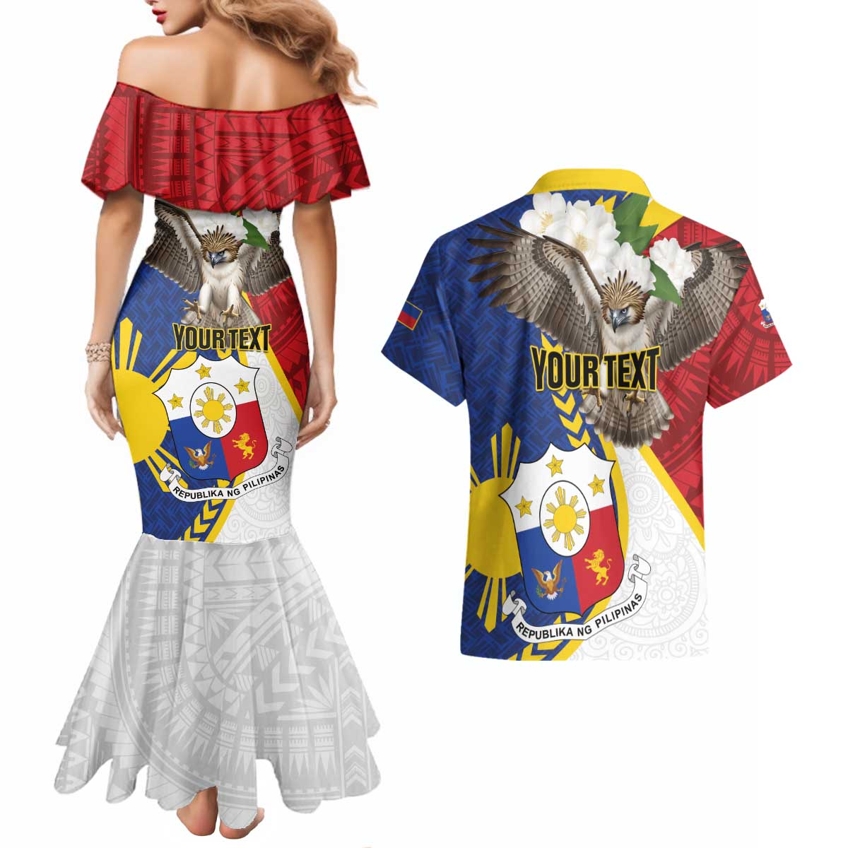 Personalized Philippines Couples Matching Mermaid Dress and Hawaiian Shirt Filipino Araw ng Kalayaan LT01 - Polynesian Pride
