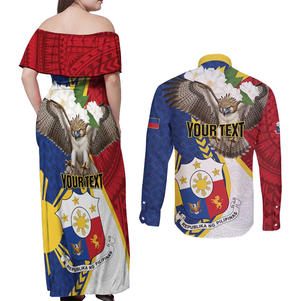 Personalized Philippines Couples Matching Off Shoulder Maxi Dress and Long Sleeve Button Shirt Filipino Araw ng Kalayaan LT01 - Polynesian Pride