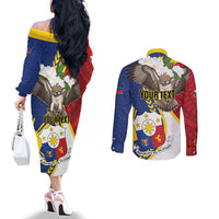 Personalized Philippines Couples Matching Off The Shoulder Long Sleeve Dress and Long Sleeve Button Shirt Filipino Araw ng Kalayaan LT01 - Polynesian Pride