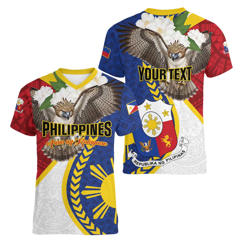 Personalized Philippines Women V-Neck T-Shirt Filipino Araw ng Kalayaan LT01 - Polynesian Pride