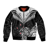 New Zealand Bomber Jacket Aotearoa Maori Kiwi Black Fern LT01 Unisex Black - Polynesian Pride