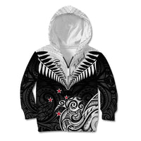 New Zealand Kid Hoodie Aotearoa Maori Kiwi Black Fern LT01 Zip Hoodie Black - Polynesian Pride