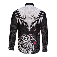 Personalised New Zealand Long Sleeve Button Shirt Aotearoa Maori Kiwi Black Fern LT01 - Polynesian Pride