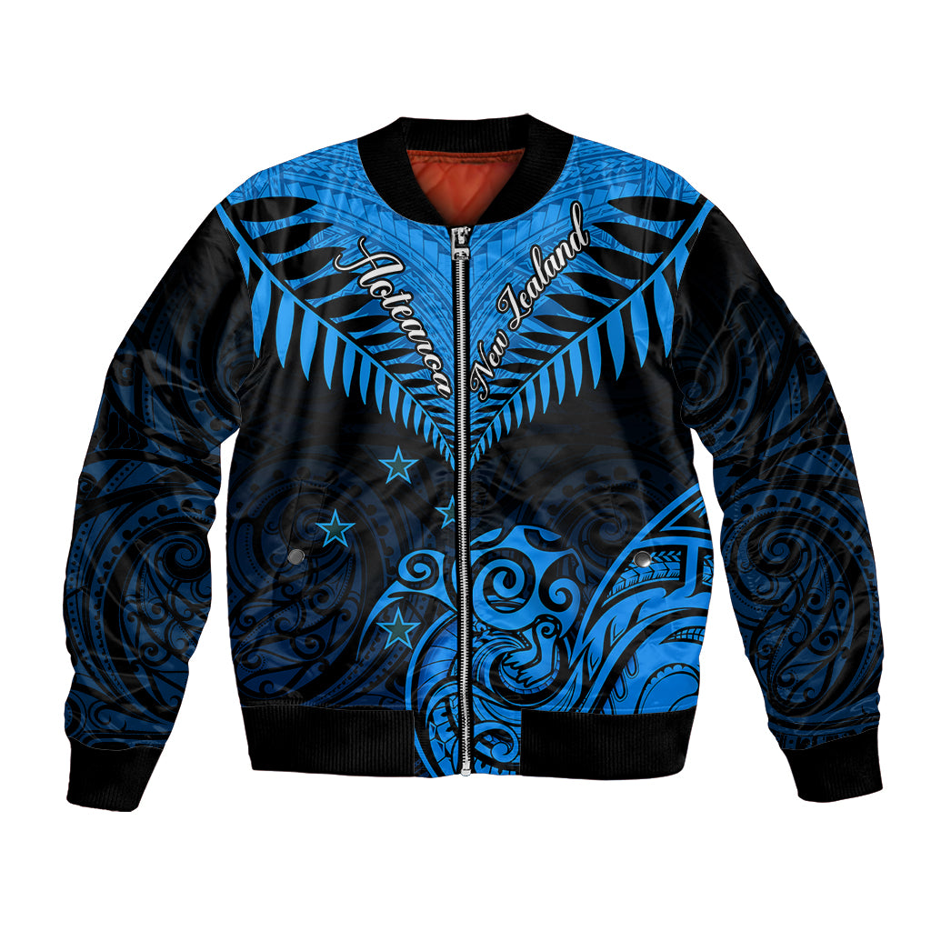 Personalised New Zealand Bomber Jacket Aotearoa Blue Maori Kiwi Blue Fern LT01 Unisex Blue - Polynesian Pride