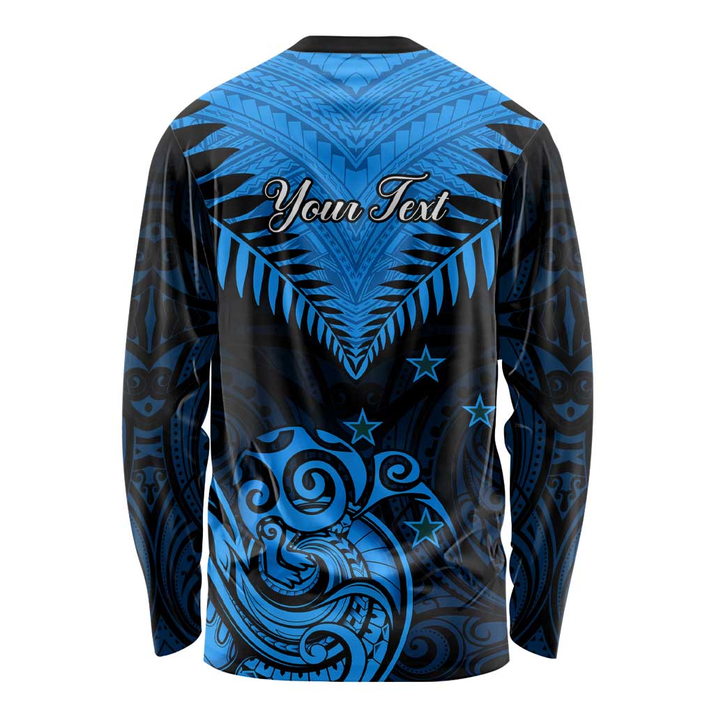 Personalised New Zealand Long Sleeve Shirt Aotearoa Blue Maori Kiwi Blue Fern LT01 - Polynesian Pride