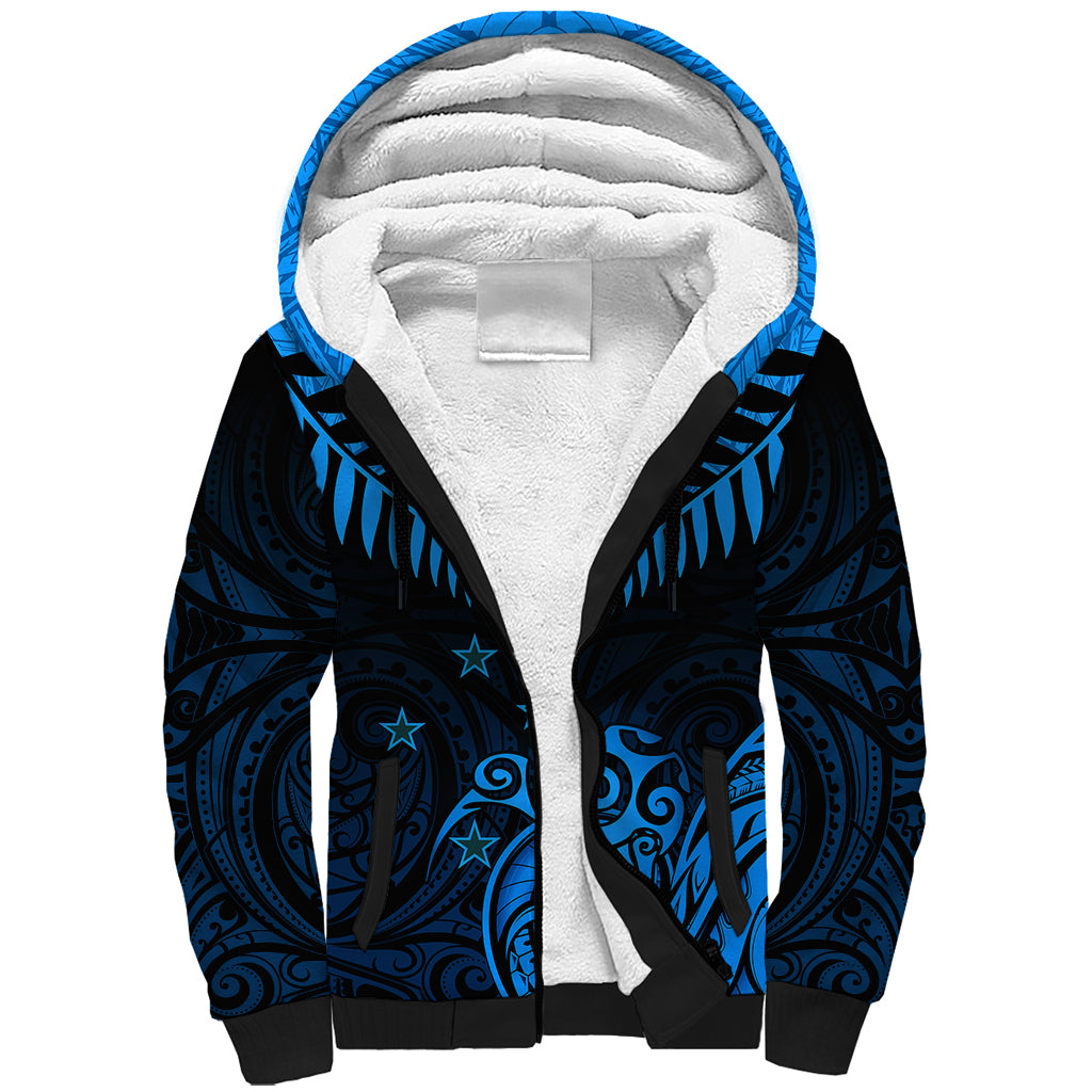 Personalised New Zealand Sherpa Hoodie Aotearoa Blue Maori Kiwi Blue Fern LT01 Unisex Blue - Polynesian Pride