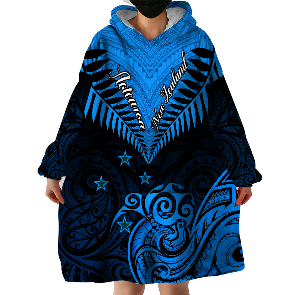 Personalised New Zealand Wearable Blanket Hoodie Aotearoa Blue Maori Kiwi Blue Fern LT01 - Polynesian Pride