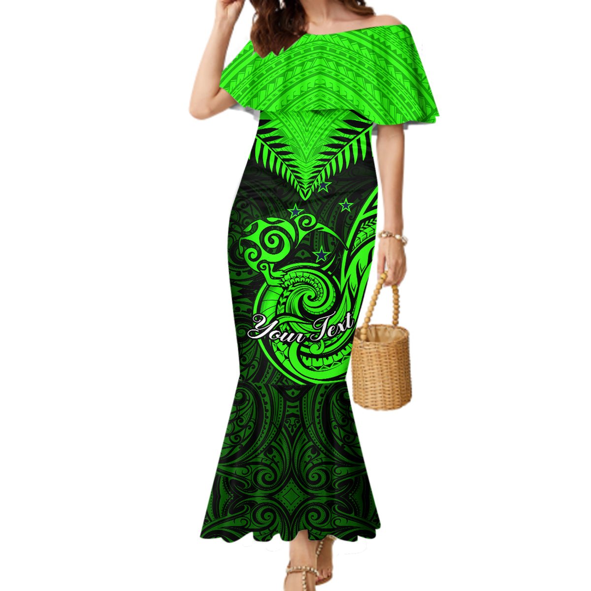 Personalised New Zealand Mermaid Dress Aotearoa Maori Kiwi Green Fern LT01 Women Green - Polynesian Pride