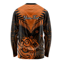 Personalised New Zealand Long Sleeve Shirt Aotearoa Maori Kiwi Orange Fern LT01 - Polynesian Pride