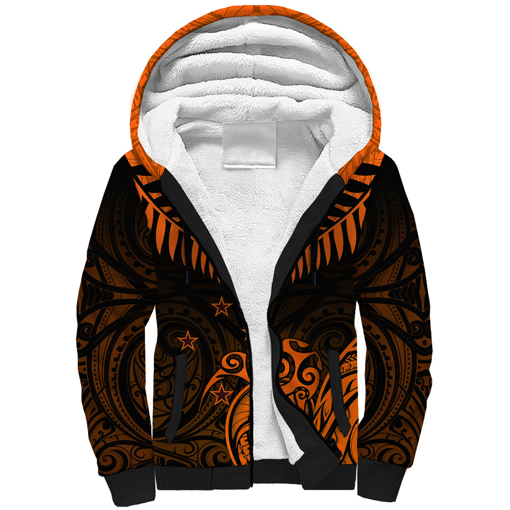 Personalised New Zealand Sherpa Hoodie Aotearoa Maori Kiwi Orange Fern LT01 Unisex Orange - Polynesian Pride