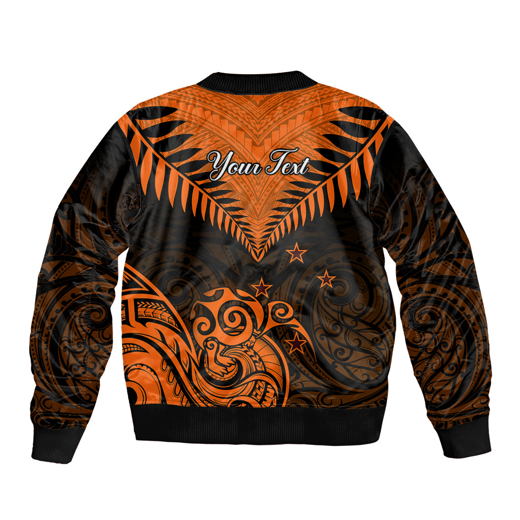 Personalised New Zealand Sleeve Zip Bomber Jacket Aotearoa Maori Kiwi Orange Fern LT01 - Polynesian Pride