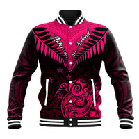 Personalised Aotearoa Baseball Jacket Maori Kiwi Pink Fern LT01 Unisex Pink - Polynesian Pride